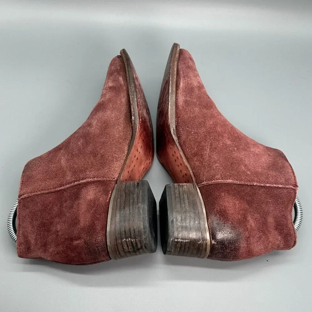 Freebird by Steven Onyx Womens 9 Burgundy Booties Leather Side Zipper Block Heel_5